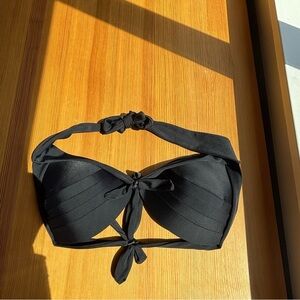 Cocoship XXL black solid cup retro wide string bikini top
